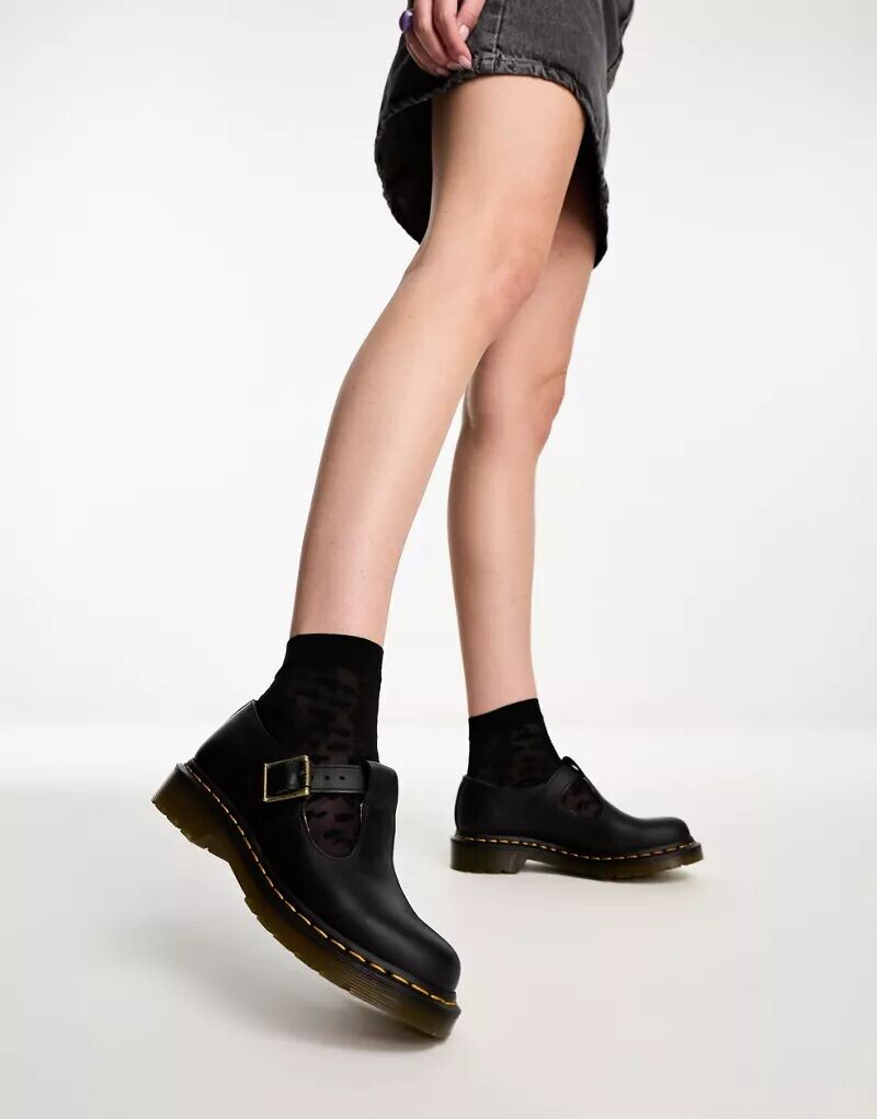 Доктор Туфли Martens Polley из черной гладкой кожи с Т-образной планкой Dr Martens — фото 3
