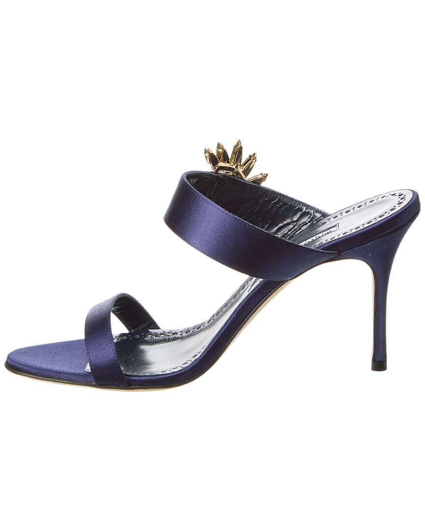 Атласные сандалии Manolo Blahnik Chivela 90, синий — фото 3