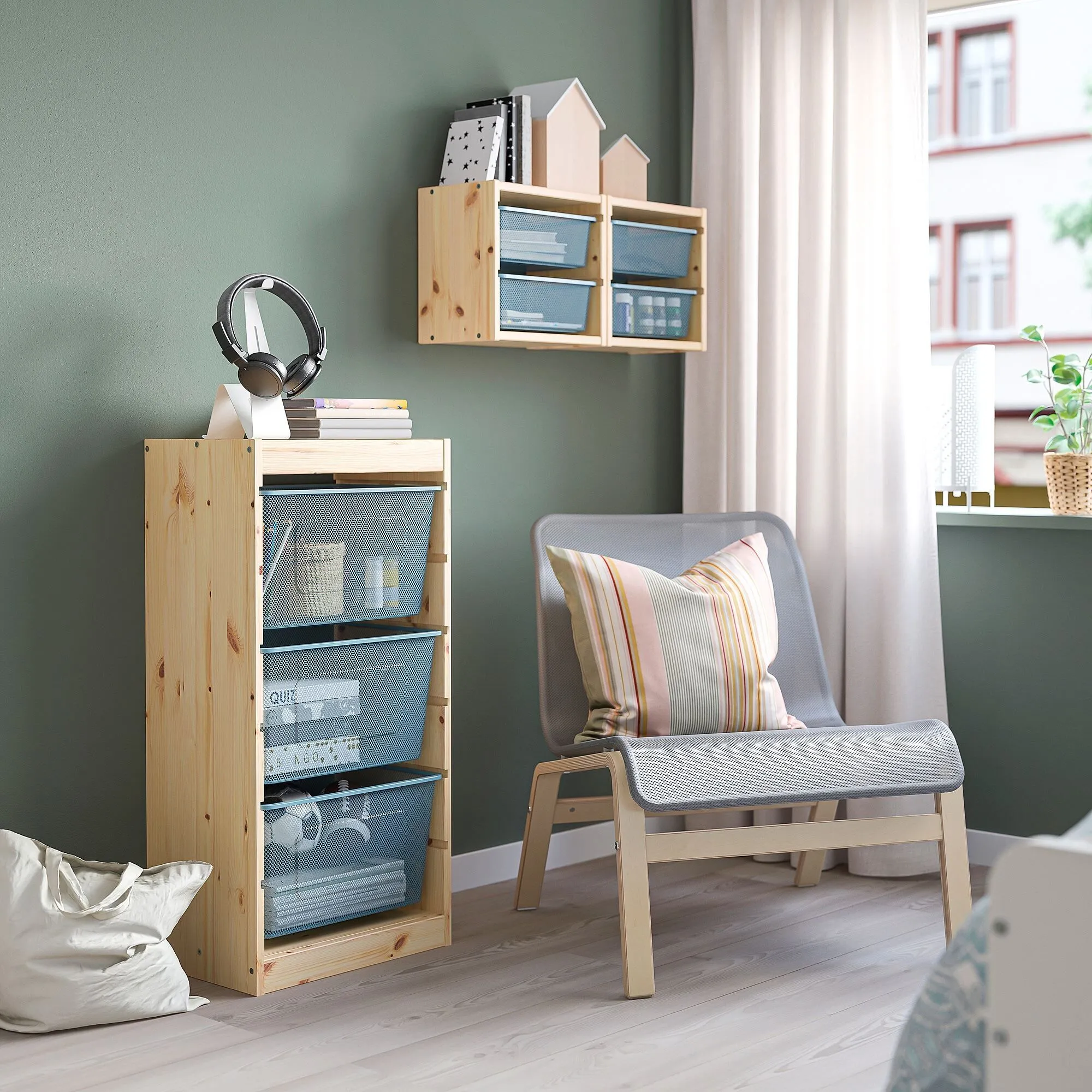 Шкаф для хранения, сосна/серо-синий, 44x30x91 см, TROFAST IKEA — фото 2