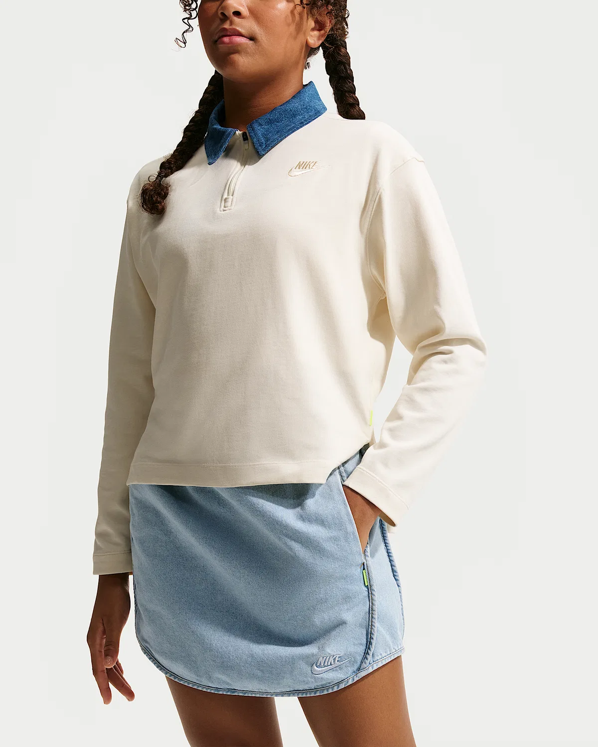 Детская джинсовая юбка Nike Sportswear Collection, Light Armory Blue/Light Armory Blue/Wheat/Light Armory Blue — фото 4