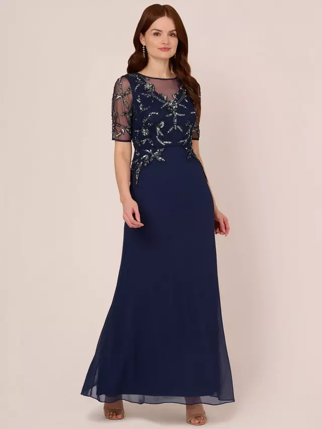 

Платье Adrianna Papell Studio Beaded Chiffon Maxi, цвет light navy/gunmetal