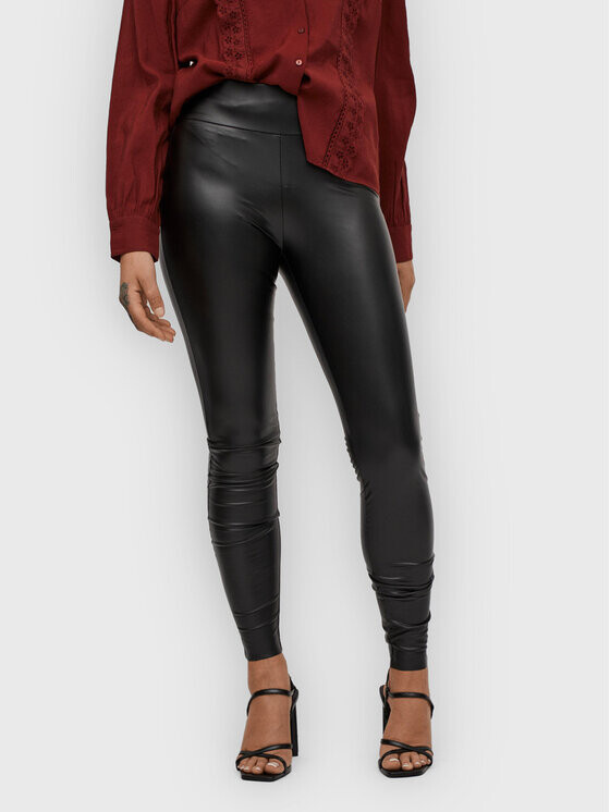 

Брюки узкого кроя из искусственной кожи Vila, черный