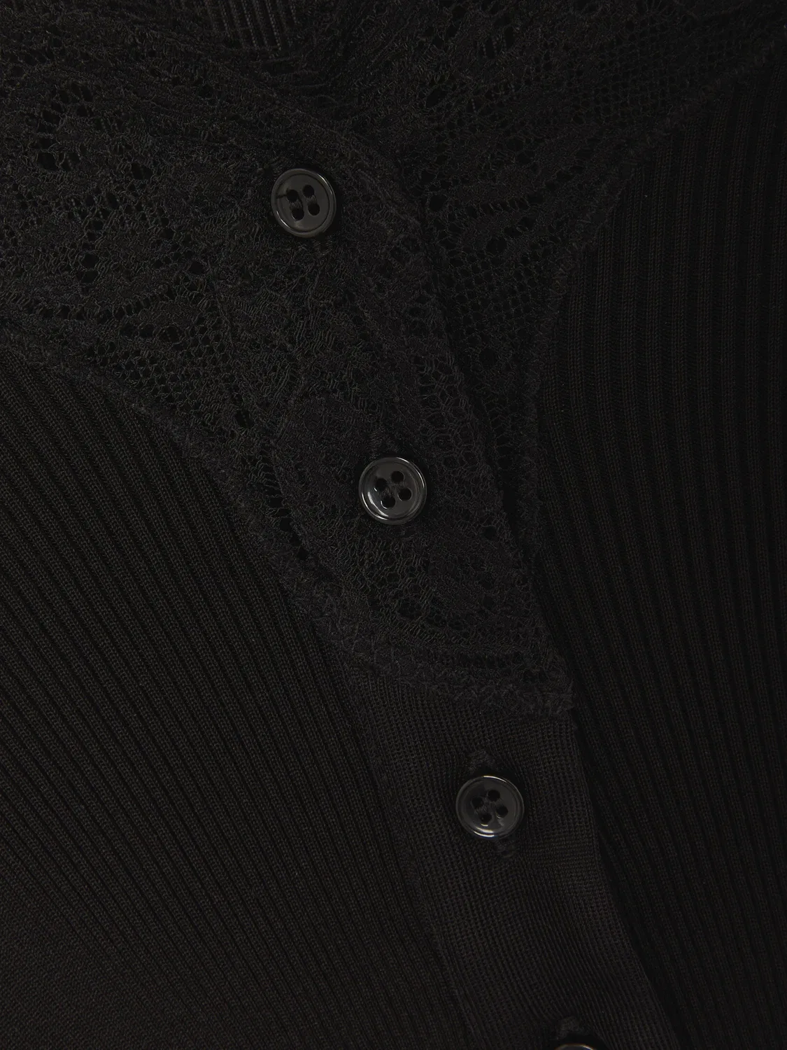 Кардиган из шелкового джерси в рубчик с кружевной отделкой SAINT LAURENT, черный — фото 4