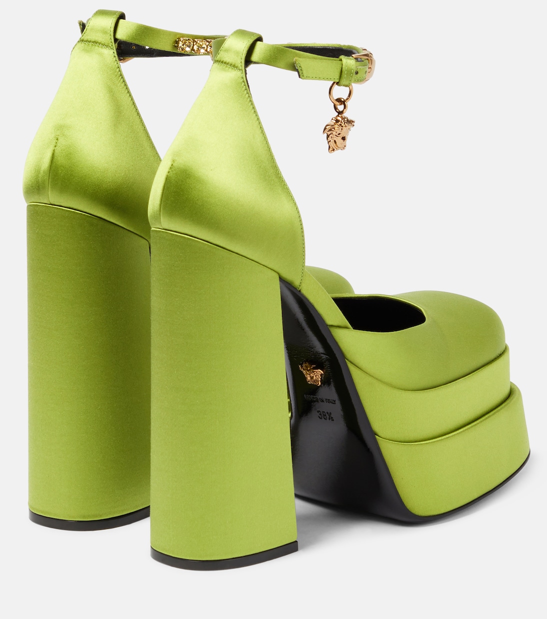 Атласные туфли-лодочки Medusa Aevitas на платформе Versace, Acid Lime - Oro Versace — фото 3