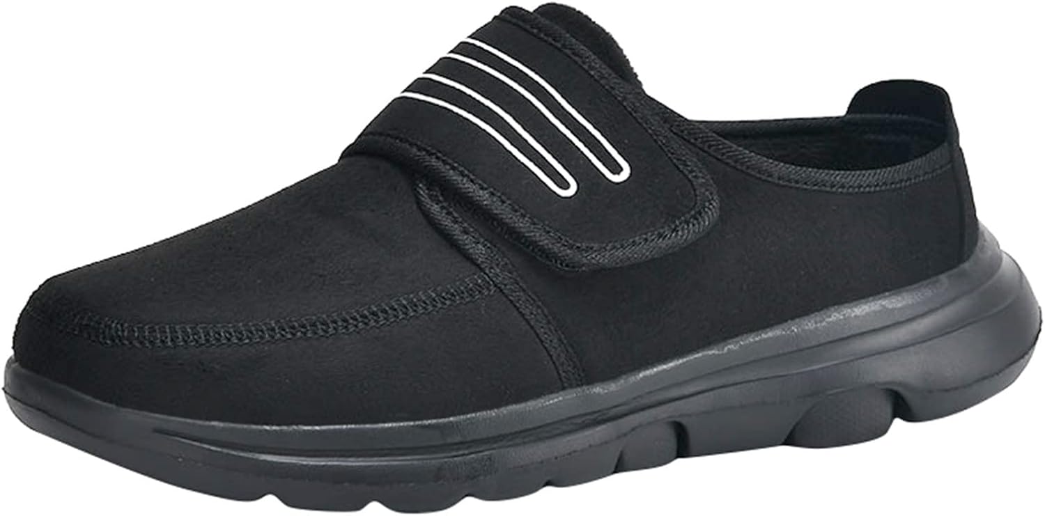 

Мужские слипоны для ходьбы, удобные кожаные кроссовки с эффектом памяти, дышащие модные кроссовки, не скользящие, для путешествий, бега, тренировок и тенниса, широкая посадка Generic, черный