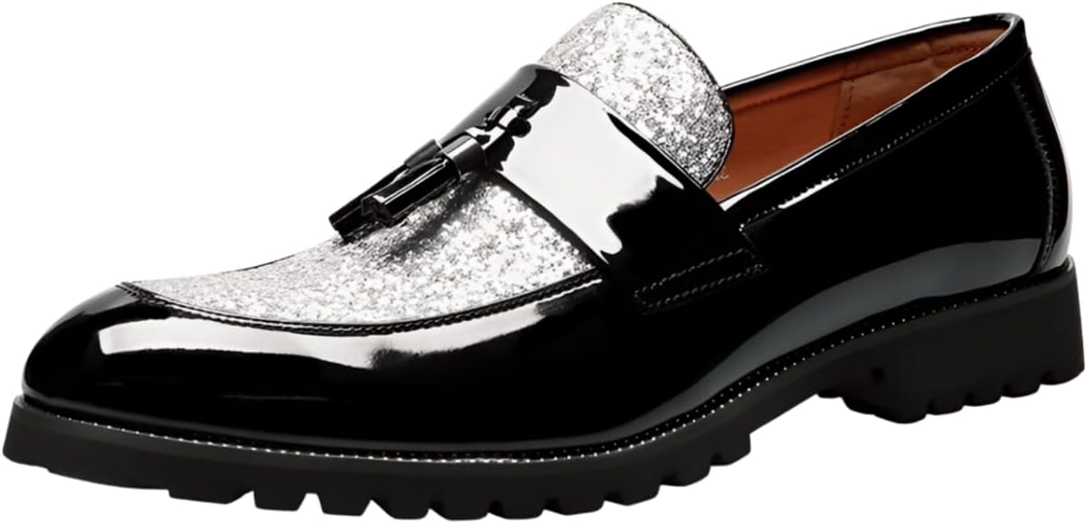 

Мужские лоферы Santimon из лакированной кожи с кисточками, блестящие, на толстом каблуке, слипоны для формальной и повседневной носки, серебро