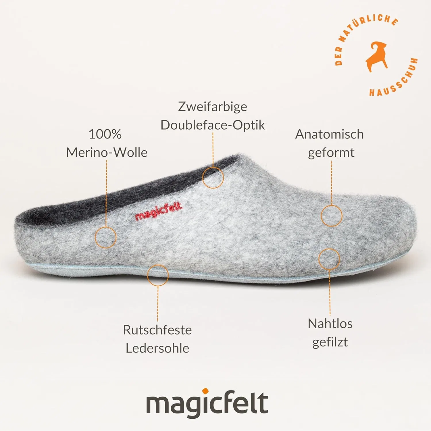Войлочные тапочки Magicfelt AP 701 из 100% мериносовой шерсти | Тапочки для мужчин и женщин с высококачественной кожаной подошвой - Сделано в Тироле, Lightgrey — фото 3