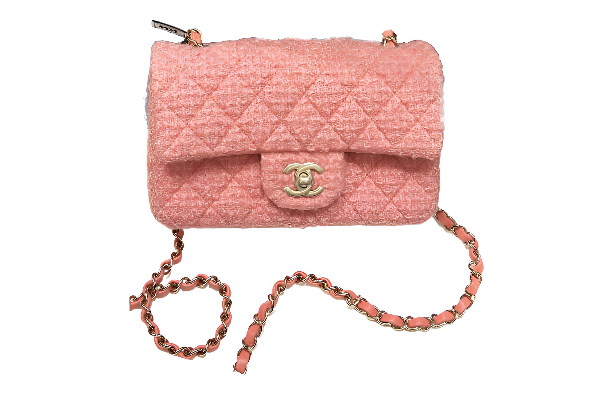 

CHANEL Классический клатч из хлопкового твила с мягкой шерстяной откидной крышкой Миниатюрный женский розовый наплечная сумка через плечо