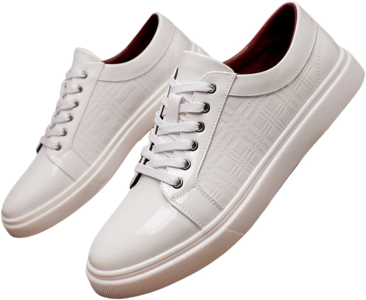 

Мужские кеды Santimon из лакированной кожи с шнуровкой, геометрическим дизайном и плоской подошвой, белый