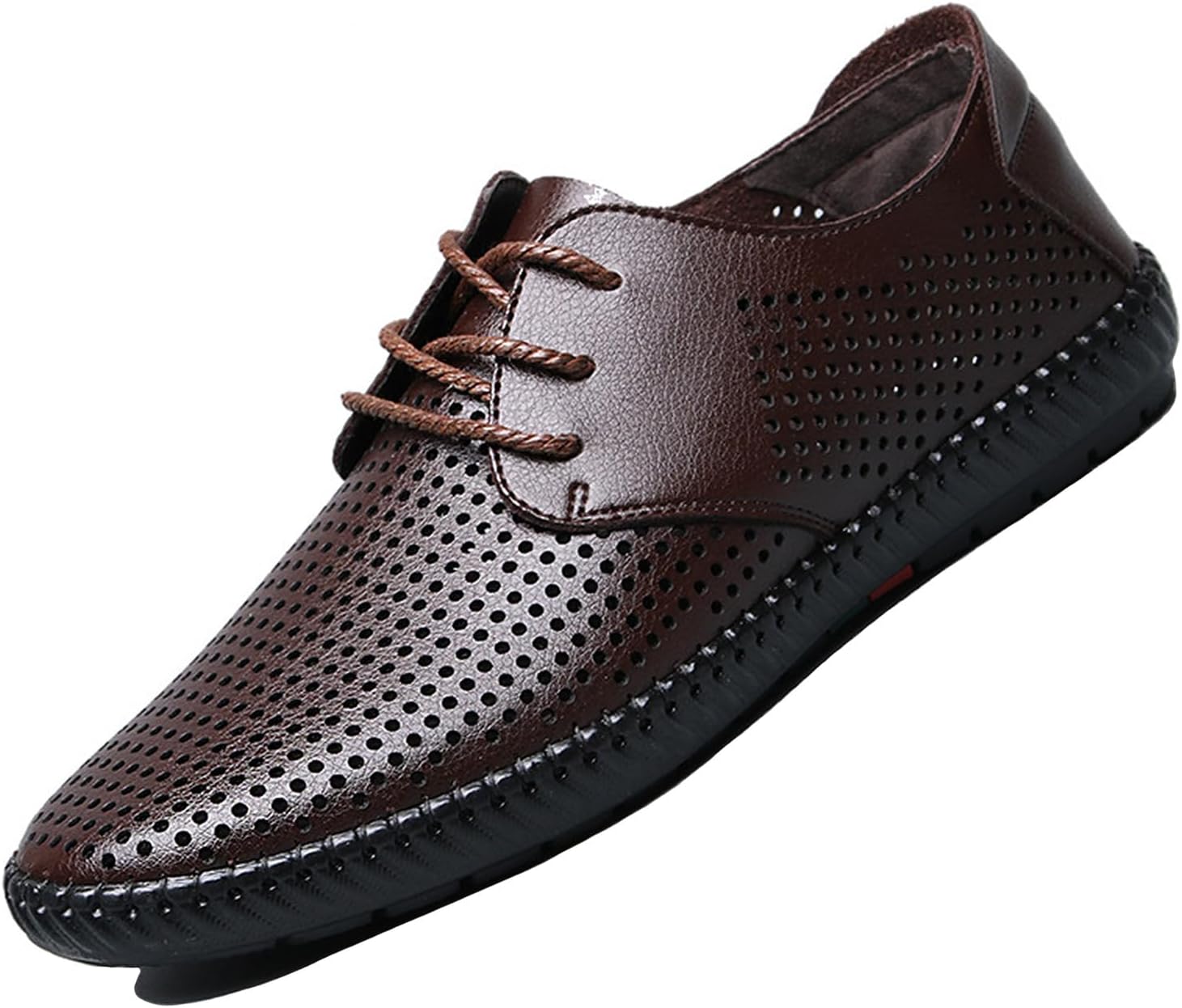 

Мужские кожаные оксфорды с шнуровкой, низкие, для бизнеса, дышащие, с вырезами, повседневные, противоскользящие, с мелким отверстием, модные деловые туфли для работы Optigard, Brown Hollow