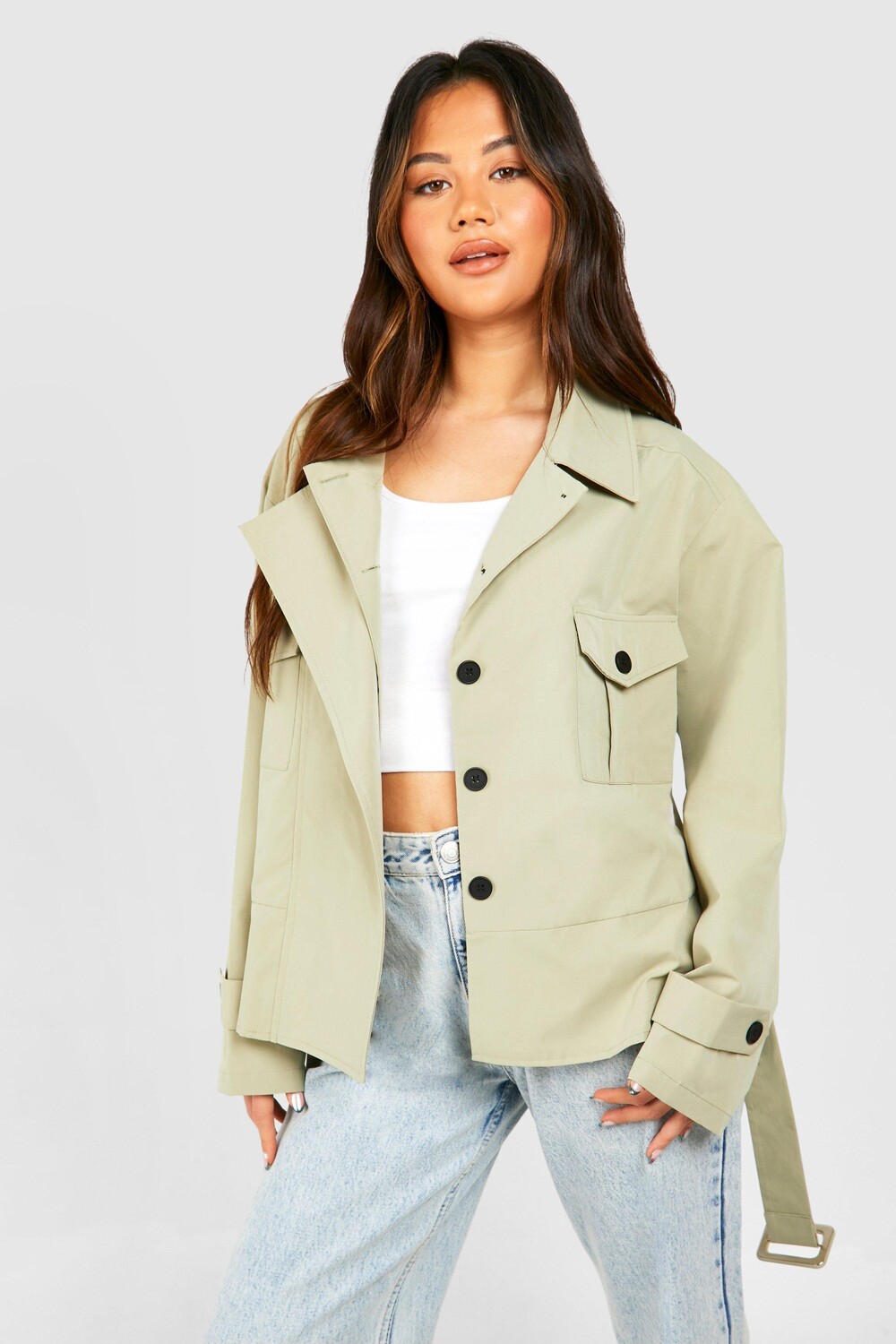 

Укороченный тренч с карманами boohoo, зеленый