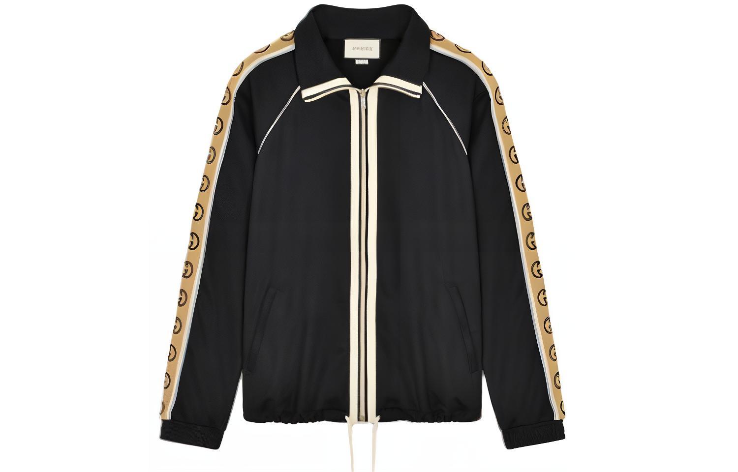 

Куртка-бомбер с застежкой-молнией и полоской Interlocking GG GUCCI, черная, Черный, Куртка-бомбер с застежкой-молнией и полоской Interlocking GG GUCCI, черная