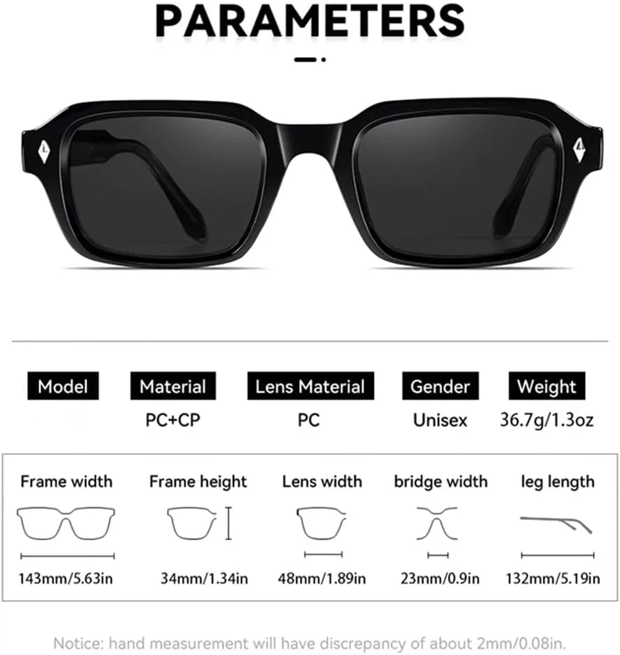 

Мужские солнцезащитные очки в стиле ретро прямоугольной формы, панк-очки, защита от ультрафиолета UV400, солнцезащитные очки с заклепками HCPIHF, Black Grey