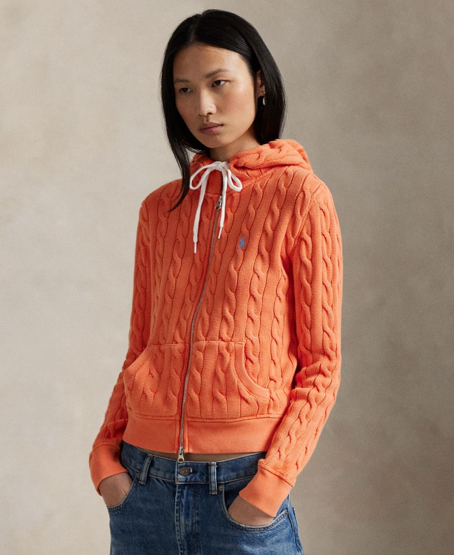 

Женская хлопковая толстовка крупной вязки на молнии Polo Ralph Lauren, May Orange