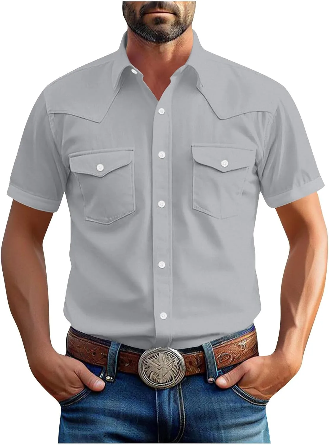 

Xiaojmake мужская рубашка в стиле вестерн с коротким рукавом, хлопок, карманы