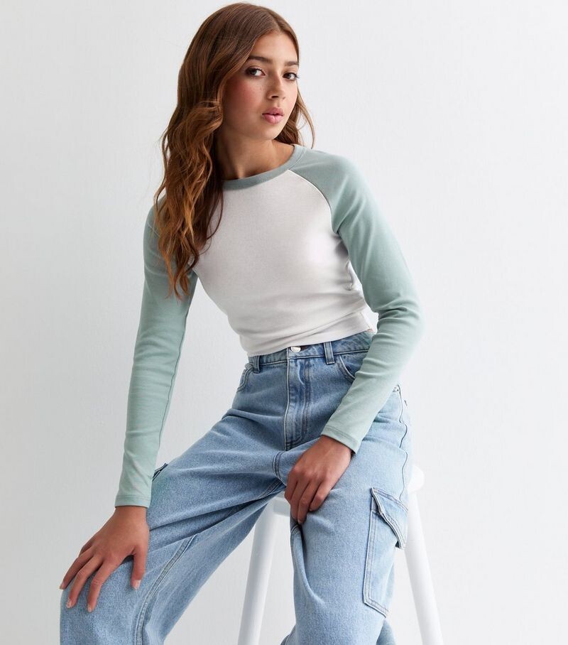 

Мятно-зеленая футболка с рюшами для девочек реглан New Look, мятно-зеленый