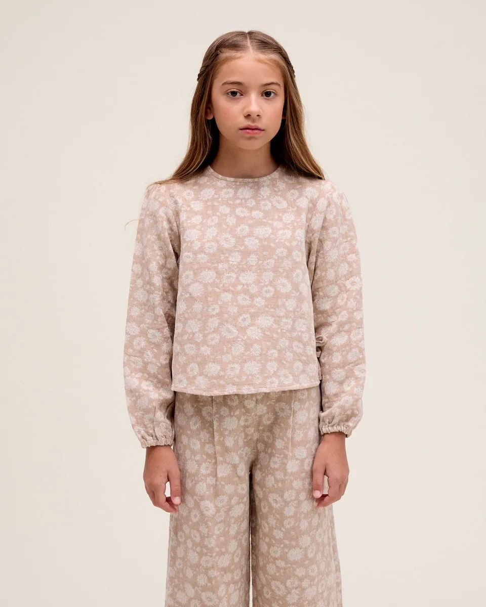 

Детская блузка с цветочным принтом и боковыми бантовыми деталями Dadati, бежевый