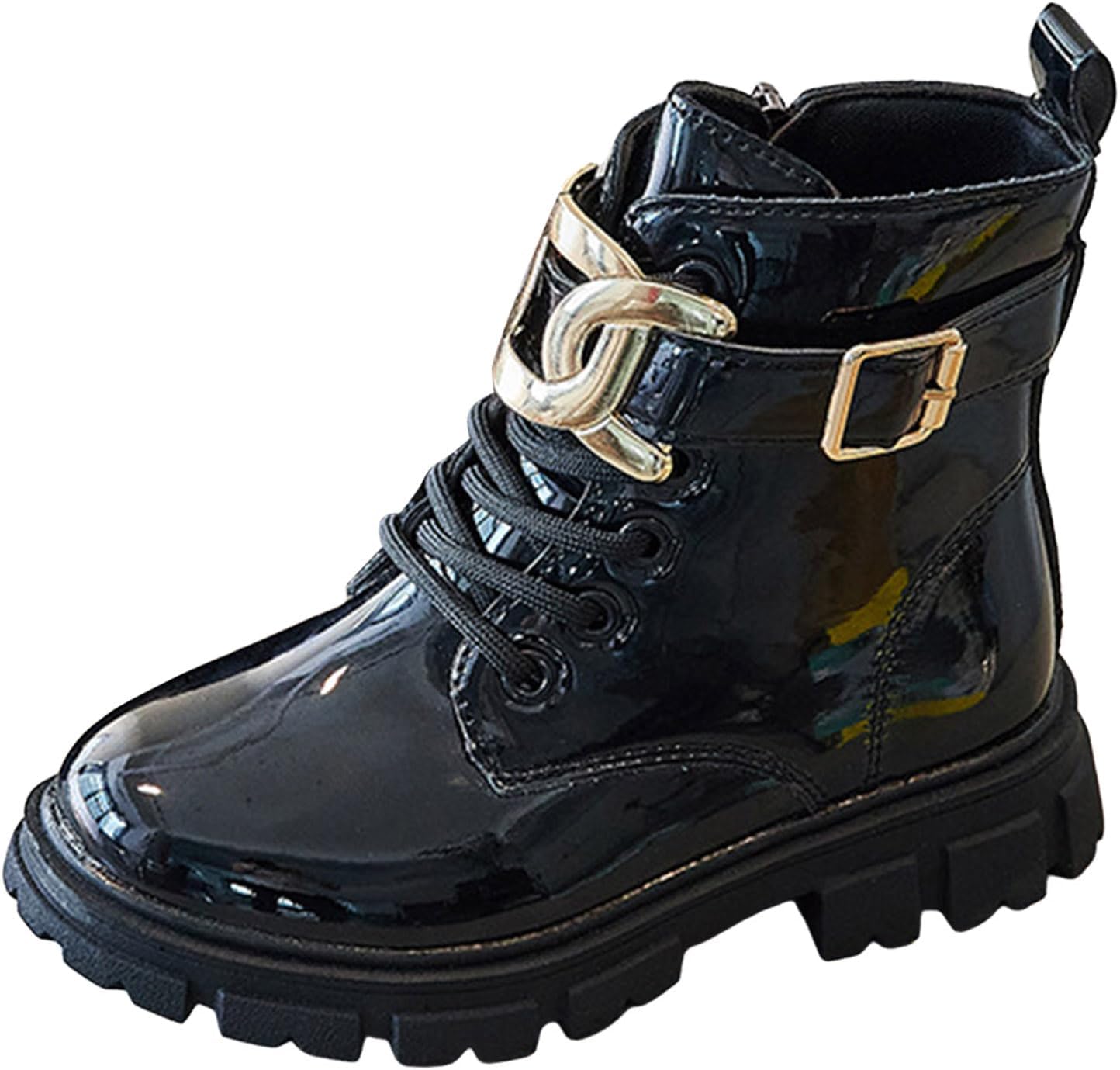 

Детские ботинки IWIHMIV для девочек, с боковой молнией, короткие, удобные зимние, с подошвой против скольжения, на шнуровке, для малышей, Black