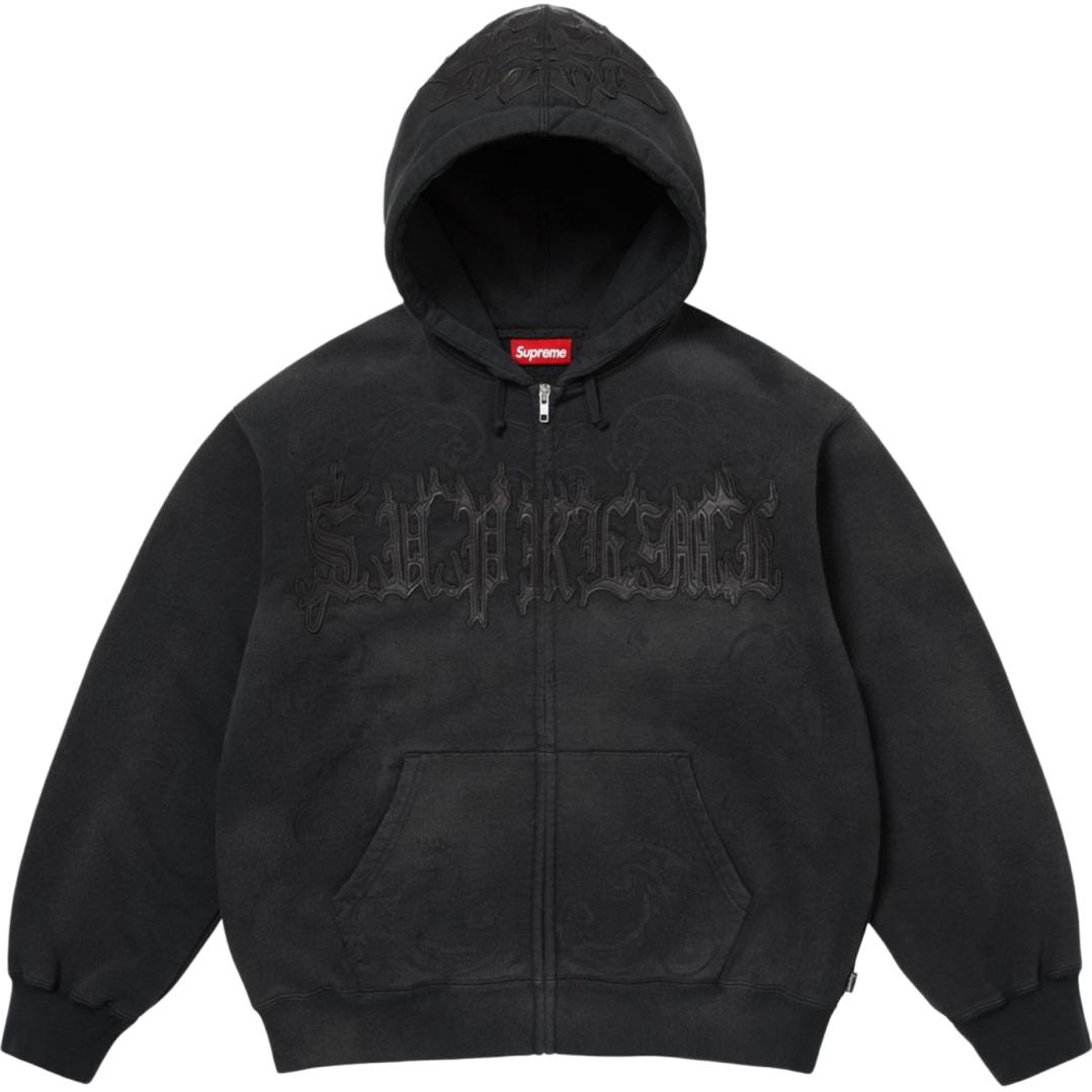 Худи с кожаными аппликациями и молнией Supreme, красный — фото 4