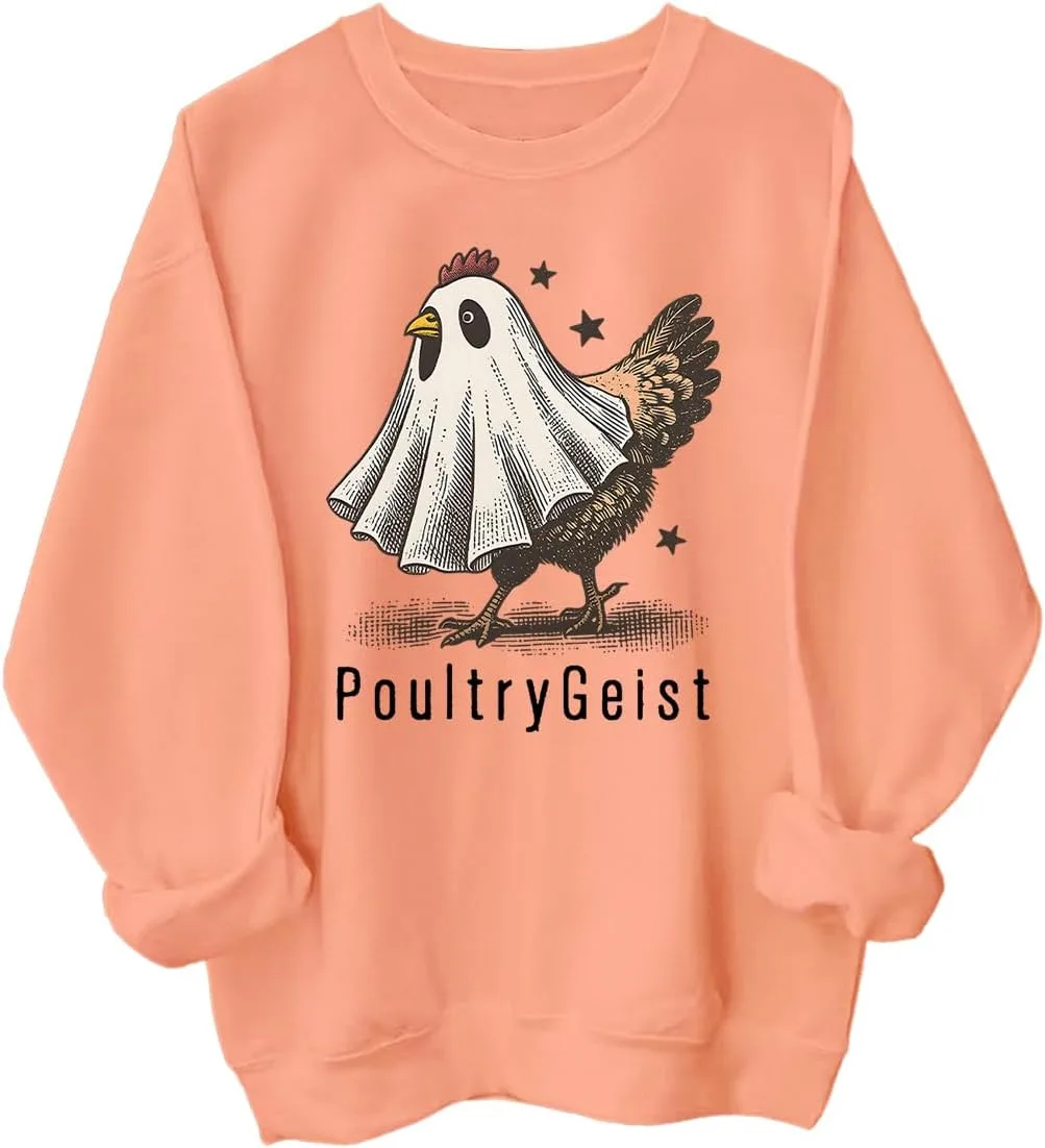 

Толстовка Poultrygeist с длинным рукавом и капюшоном, Halloween Funny Ghost Chicken