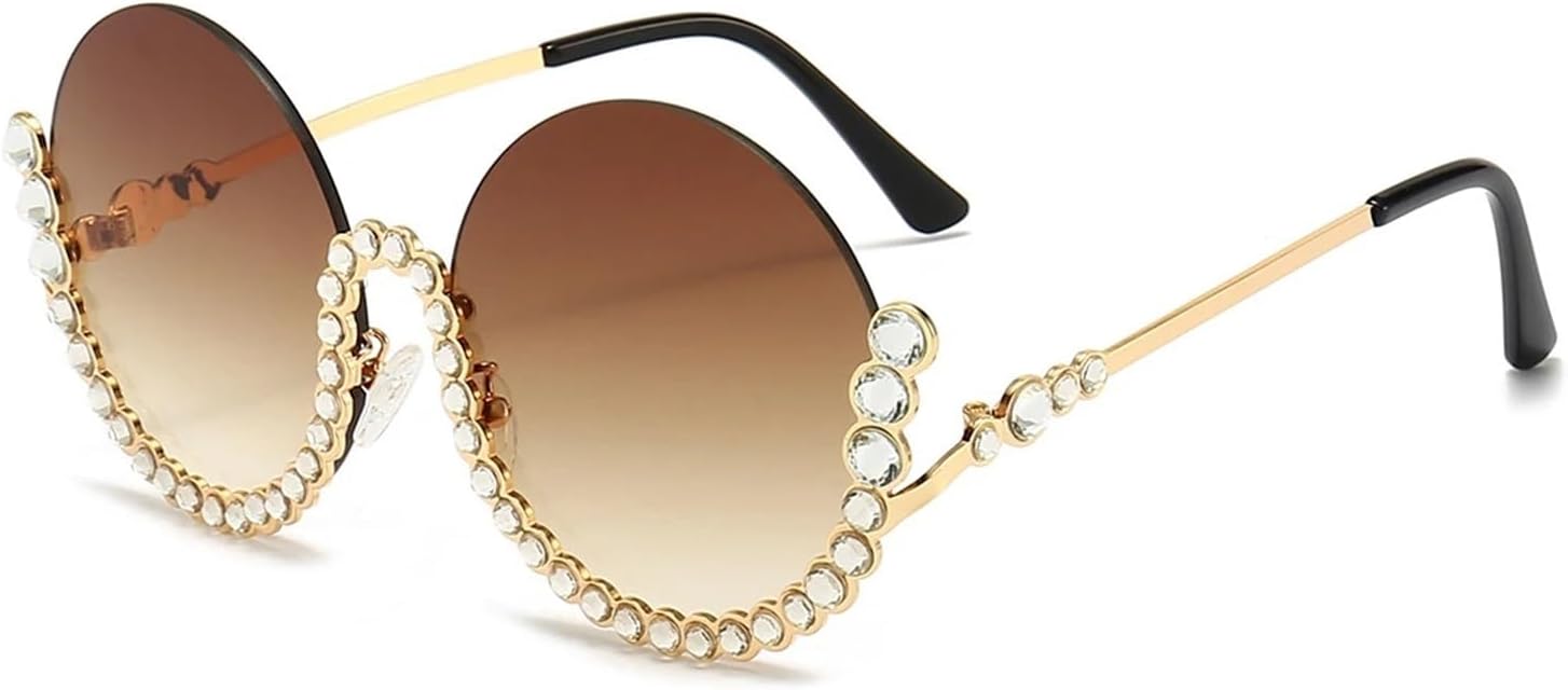 

Винтажные круглые солнцезащитные очки с бриллиантами для женщин, сексуальные, роскошные, полуовальные, с кристаллами, в стиле ретро, ​​модные солнцезащитные очки GYTHTPZR, One Color