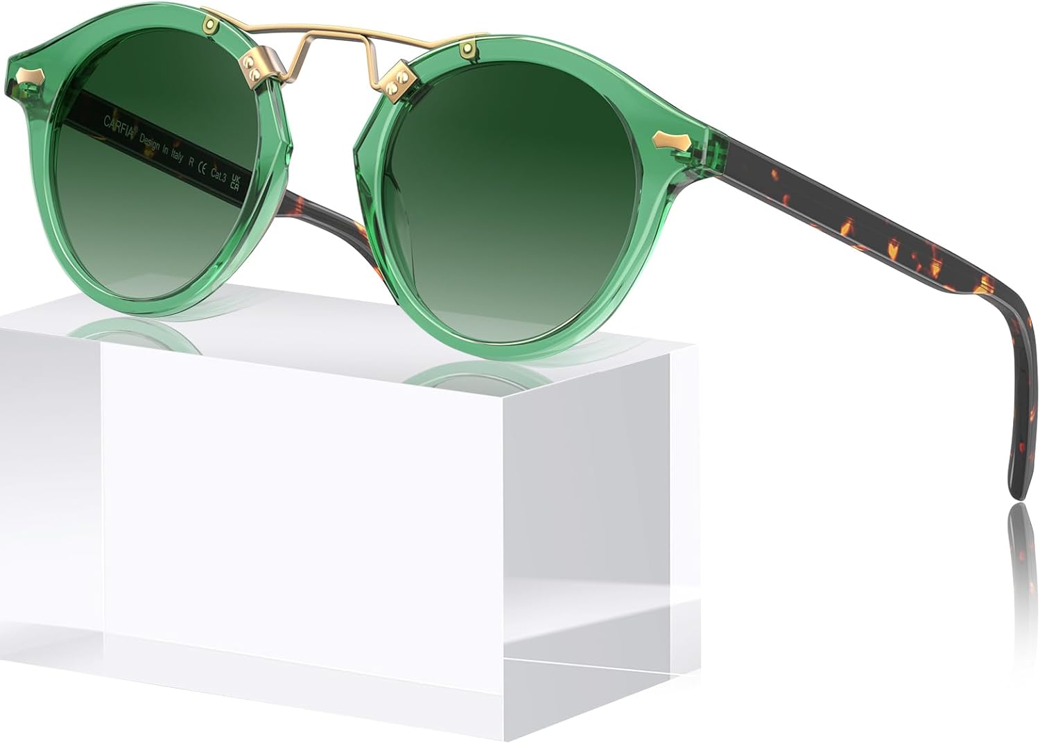 

Солнцезащитные очки CARFIA Small Face Acetate Polarized Sunglasses для женщин с защитой от УФ-излучения, в стиле ретро, ​​с двойной перемычкой и металлическими оправами, круглые, 5-1. Translucent Green Frame Gradient Green Lens