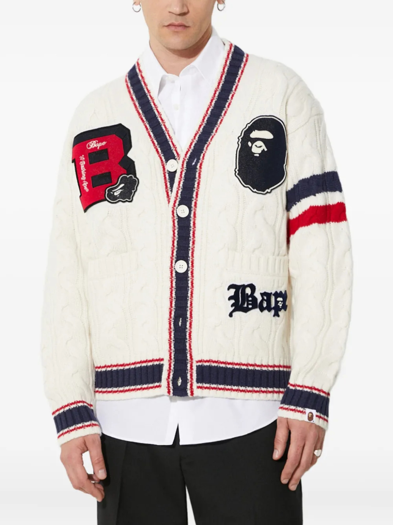 

Университетский кардиган BATHING APE с косичной вязкой A Bathing Ape, нейтральный