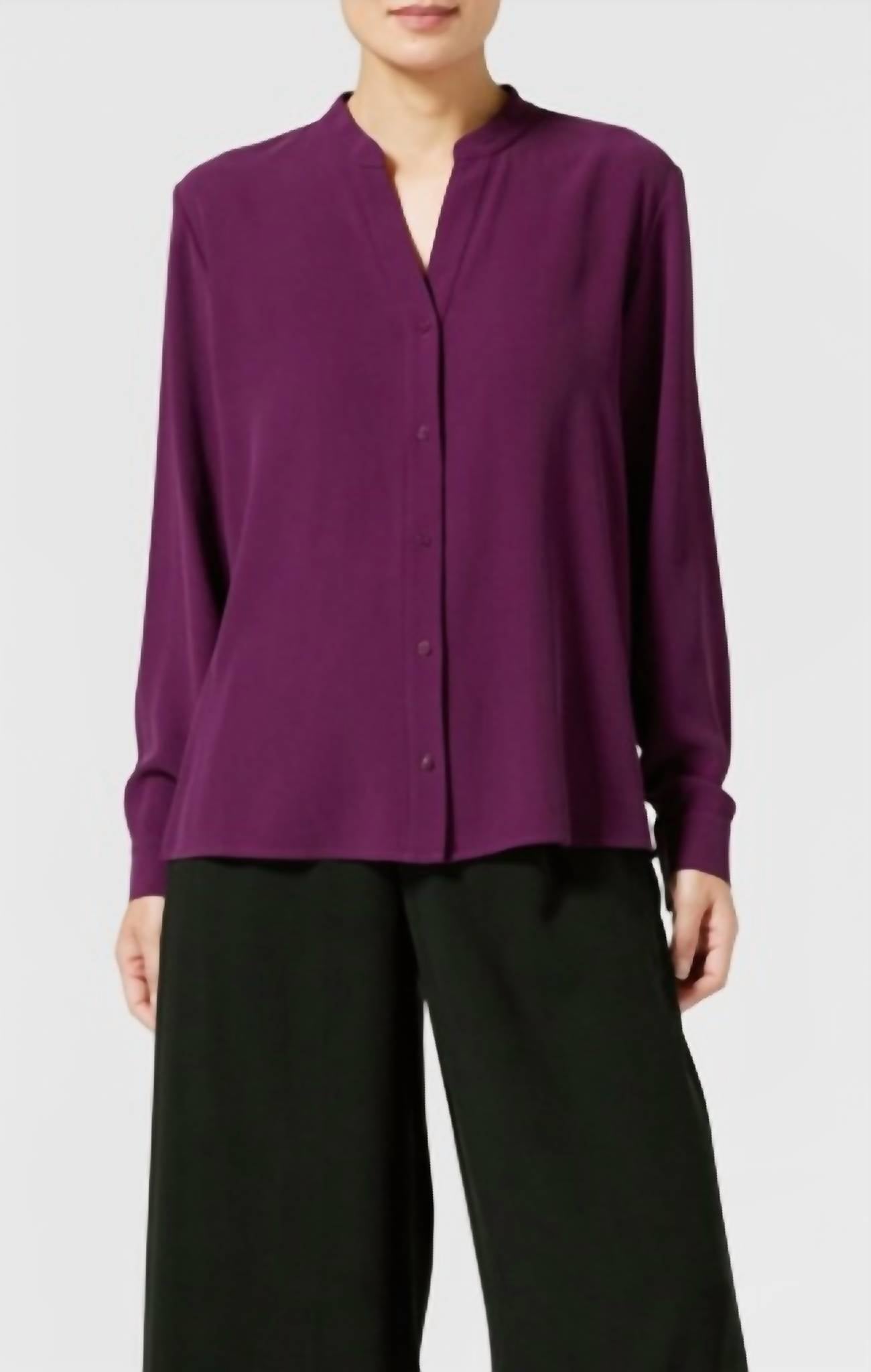 

Шелковая рубашка с воротником-стойкой цвета «сладкая слива» Eileen Fisher, цвет sweet plum