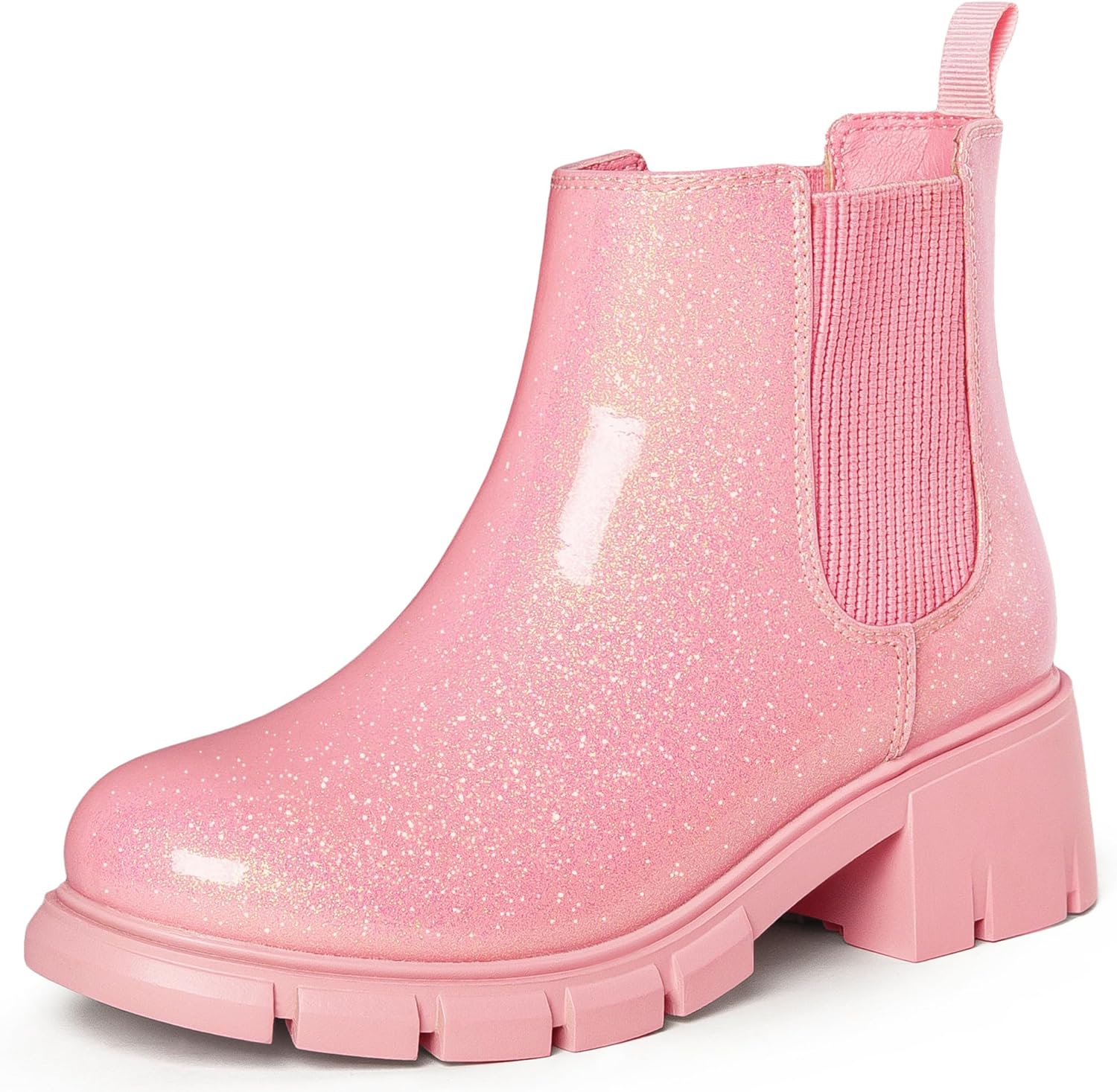 

Детские Ботинки Dufannie для Девочек, Челси, с Эластичной Вставкой, Каблук Низкий, Подошва Lug, Осенние Ботинки для Маленьких и Больших Детей, Pink Shiny