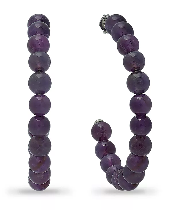 

Серьги-Кольца из натурального камня в серебряной оправе, 1 3/4 дюйма Macy'S, amethyst