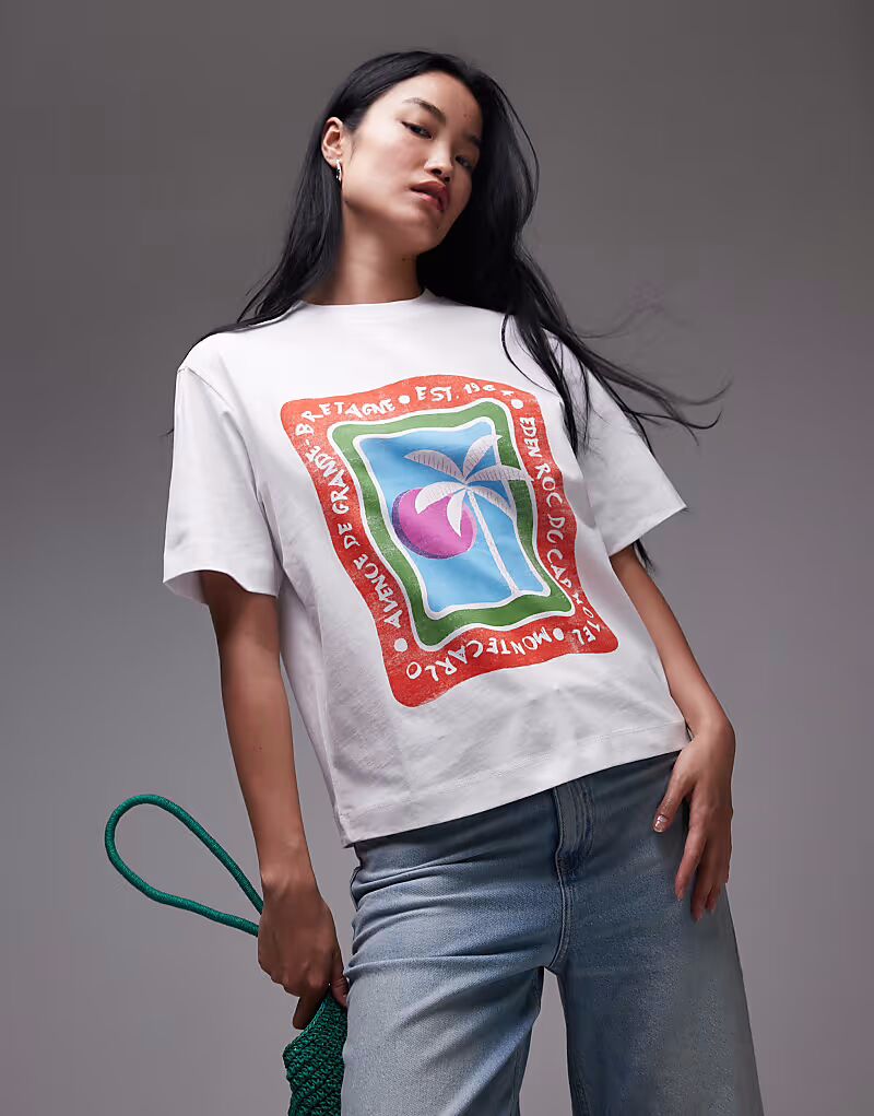 

Футболка Topshop с праздничным принтом Eden Roc белого цвета