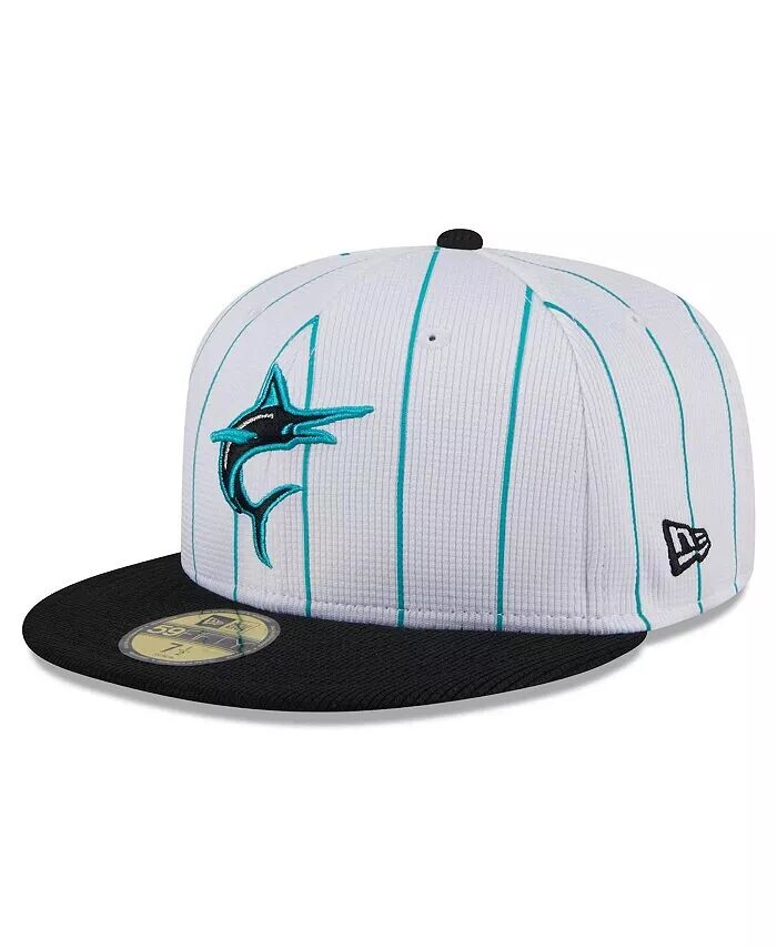 

Мужская белая облегающая кепка Miami Marlins 2024 Batting Practice 59FIFTY New Era, черный