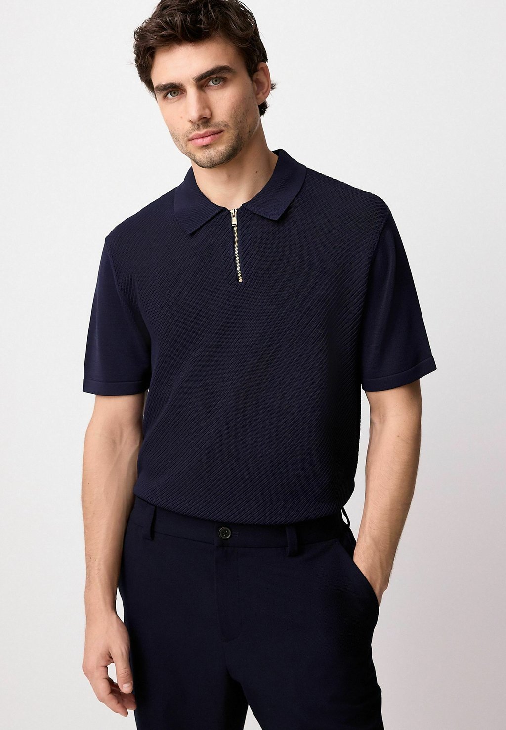

Рубашка поло REGULAR FIT-SHORT SLEEVE QUARTER ZIP Next, синий