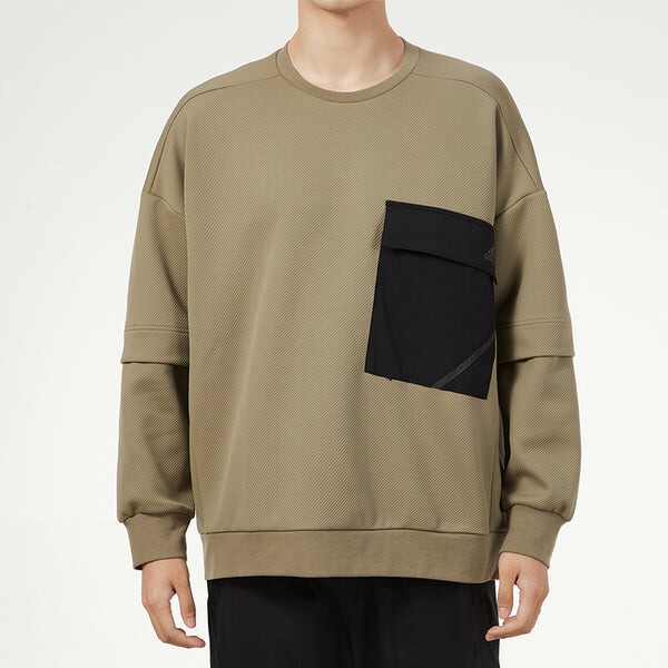 Толстовка Men's adidas Contrasting Colors Pocket Sports Round Neck Pullover Military Green, зеленый — фото 3
