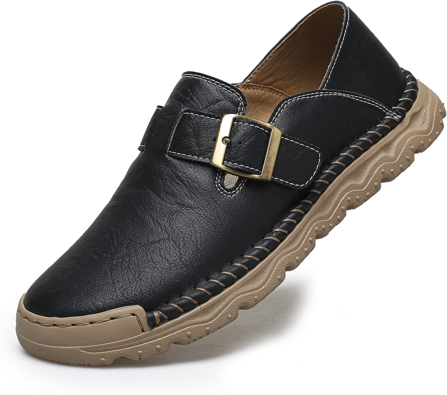 

Мужские классические мокасины Dacnakby с кожаной верхней частью, слипоны, лоферы с пряжкой, комфортной подошвой, ручной работы, повседневные плоские туфли, черный