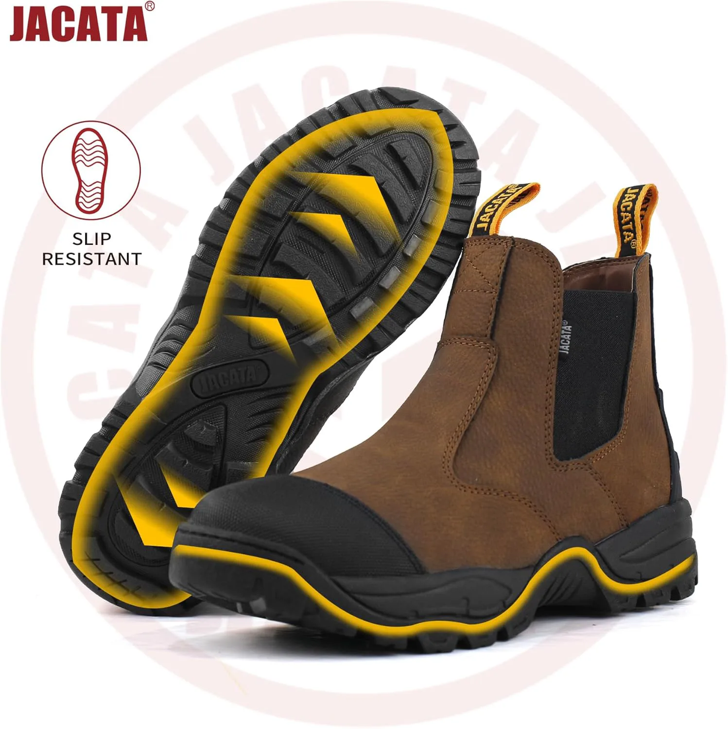Рабочие Ботинки Jacata Mens Chelsea Slip On для мужчин, мужские промышленные строительные мягкие носки, рабочие ботинки для мужчин, коричневый — фото 2