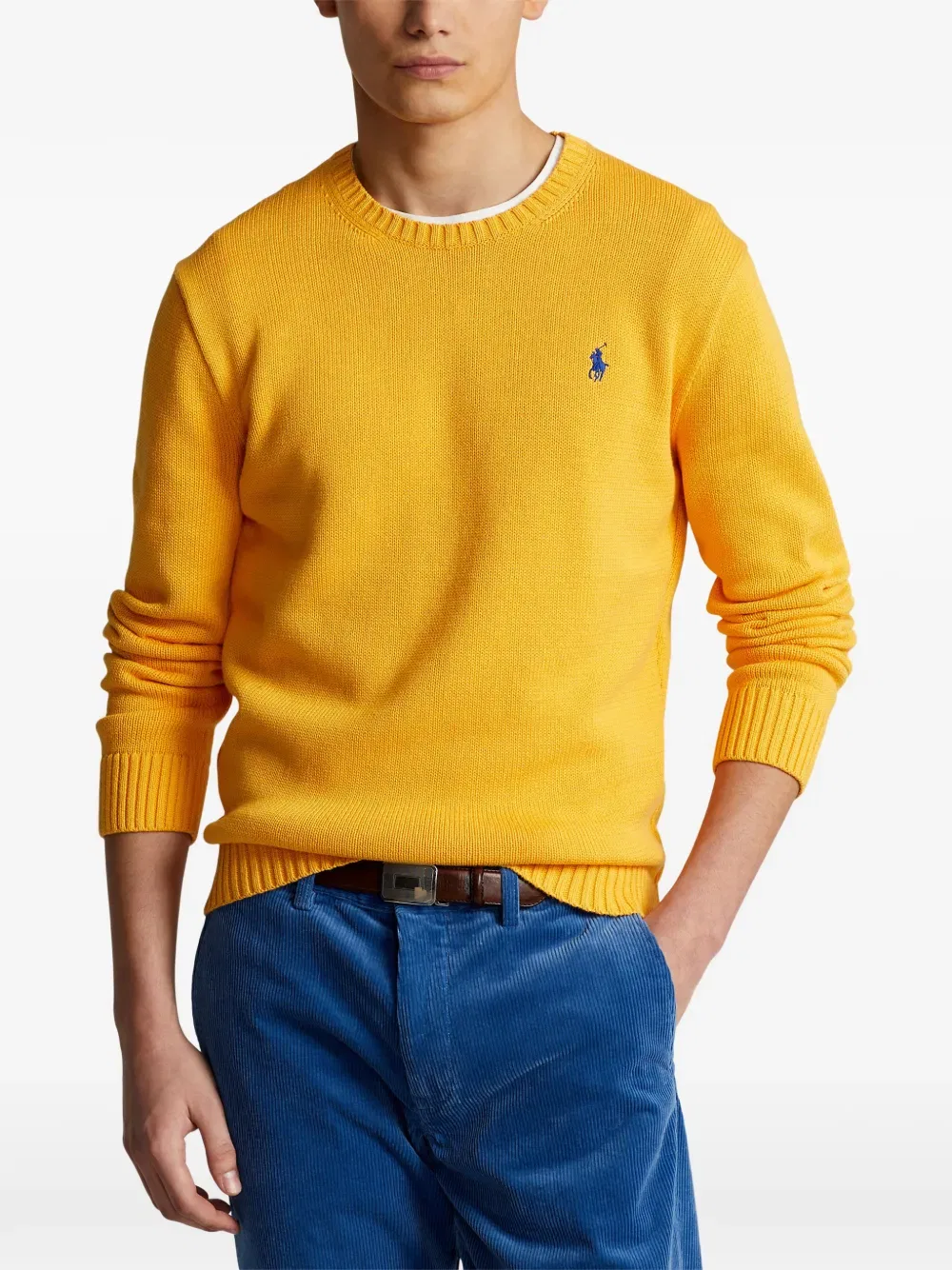 Свитер с вышитым логотипом и круглым вырезом Polo Ralph Lauren, желтый — фото 3