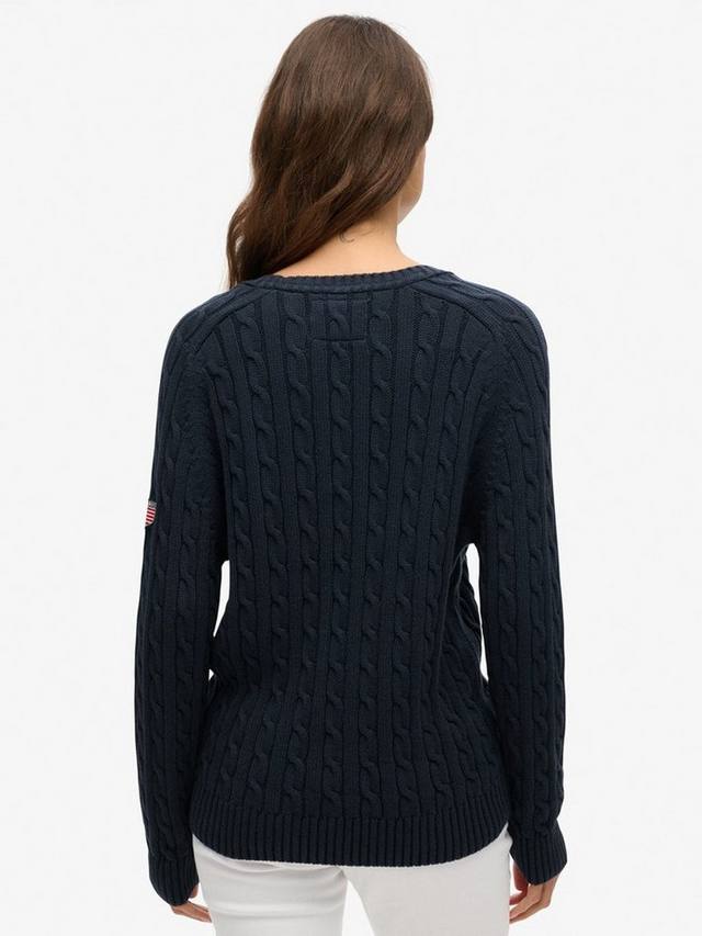Органический хлопковый свитер свободного покоя с косой вязкой Superdry, Deep Navy — фото 2