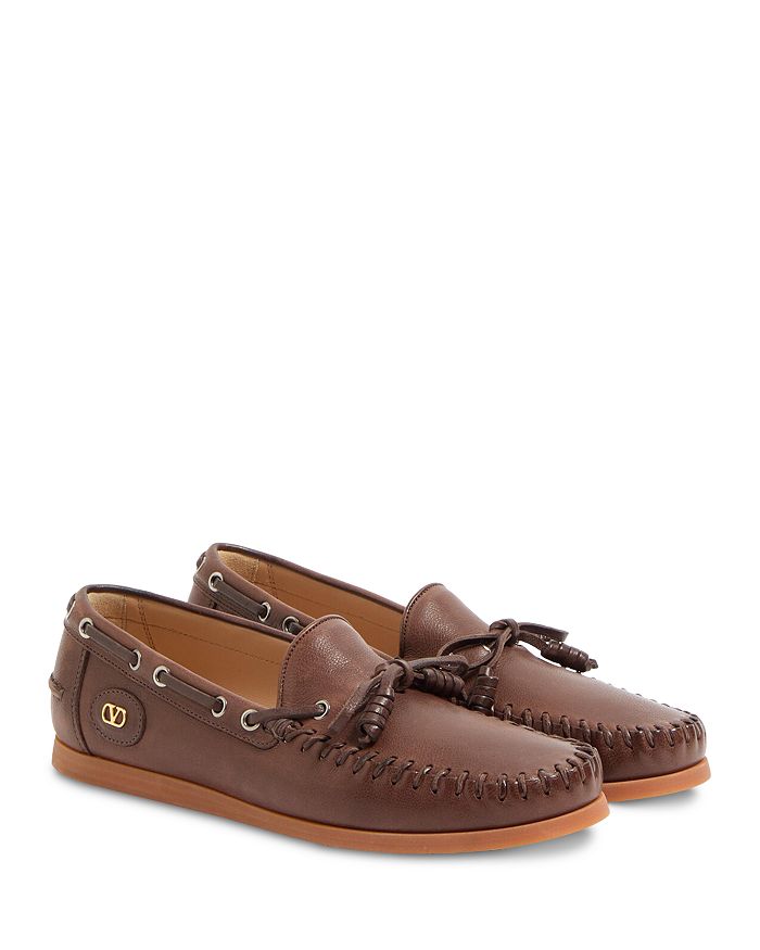 

Мужские кожаные лодочные ботинки Valentino Garavani, коричневый