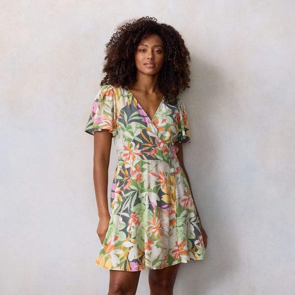 

Женское мини-платье с запахом на пуговицах Lc Lauren Conrad, цвет green verde palm