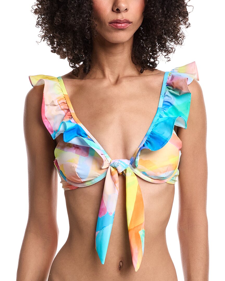 

Верхняя часть купальника Mille Watercolor Paint Stroke Ruffle Bikini Top MILLY, синий