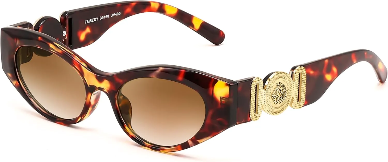 

Солнцезащитные очки FEISEDY для женщин, маленькая оправа «кошачий глаз», винтажные мужские очки 90-х, узкие очки в стиле Y2k, модель B9168, Leopard Frame Brown Lens