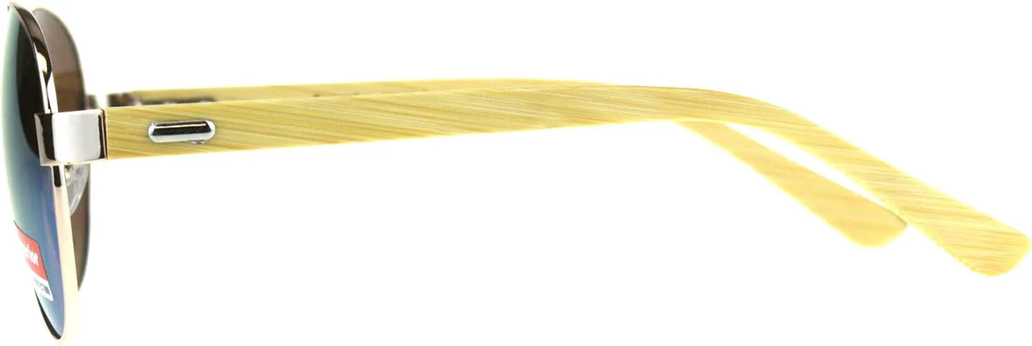 

Солнцезащитные очки-авиаторы с дужками из натурального бамбукового дерева, унисекс, зеркальные линзы, защита от УФ-излучения UV 400 PASTL, Gold (Yellow Mirror)