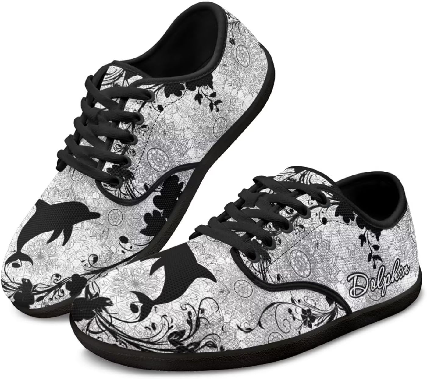 

Широкие кроссовки с животным принтом для ходьбы с отделкой на носок, шнуровкой, минималистичные, противоскользящие теннисные кроссовки для женщин и мужчин Pointodoor, Dolphin Boho Mandala