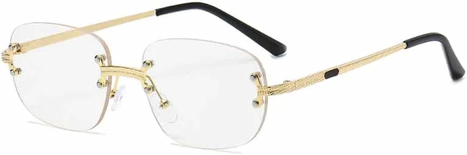 

Модные панк-солнцезащитные очки без оправы с овальными металлическими дужками для женщин и мужчин, роскошные дорожные солнцезащитные очки с защитой от УФ-излучения UV400 TKKTLLT, Gold Clear