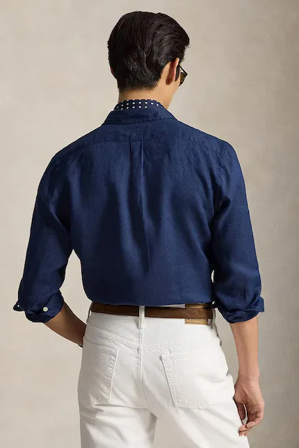 Рубашка льняная slim fit Polo Ralph Lauren, синий — фото 2