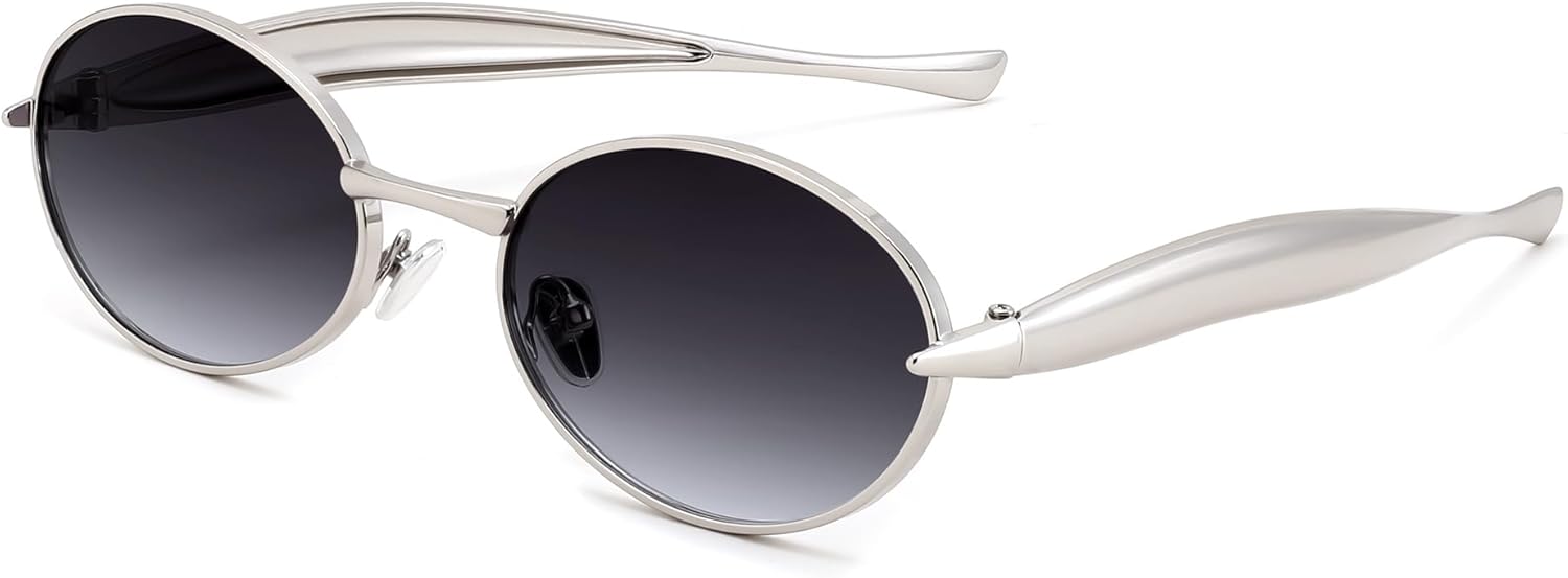 

Солнцезащитные очки FEISEDY Retro Oval для женщин и мужчин - массивная металлическая оправа золотистого цвета, защита от УФ-излучения UV400, подходят для вождения и повседневного ношения, артикул B0312, Silver/Grey