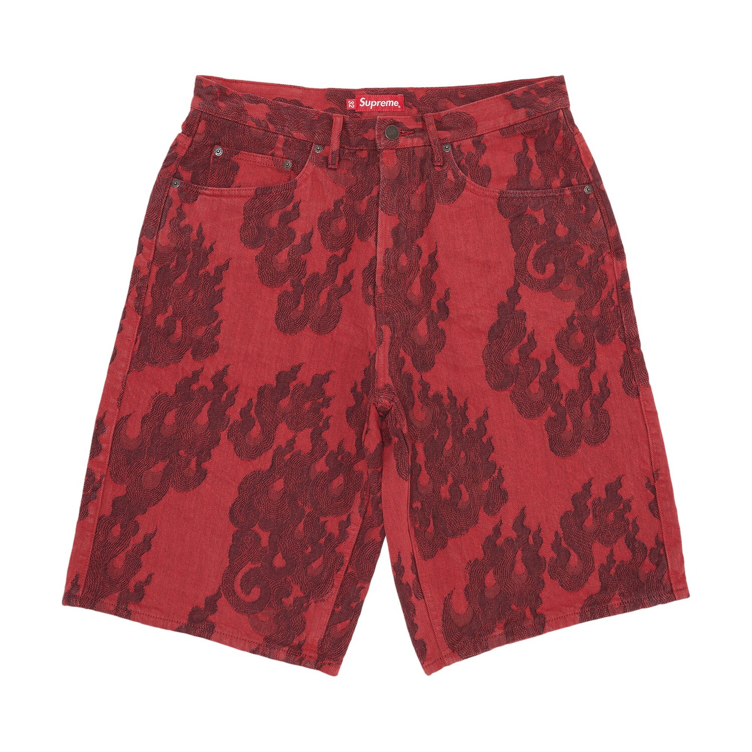 

Жаккардовые мешковатые джинсовые шорты Supreme Flames, цвет Потертый красный