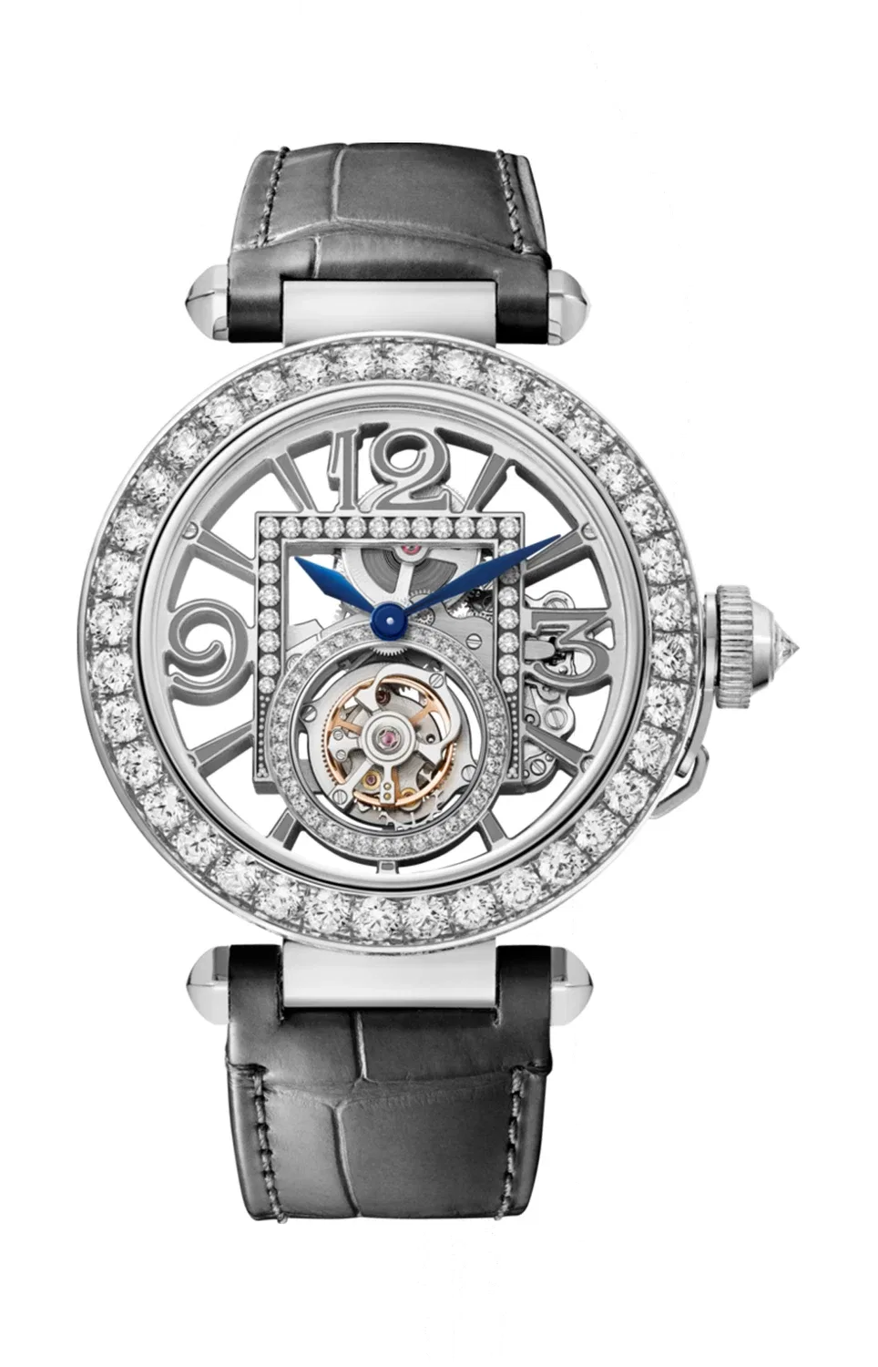 PASHA DE CARTIER 41 мм, механический завод, белое золото, бриллианты, скелетонизированный циферблат, турбийон, 2 сменных ремешка - HPI01435, золотой — фото 2