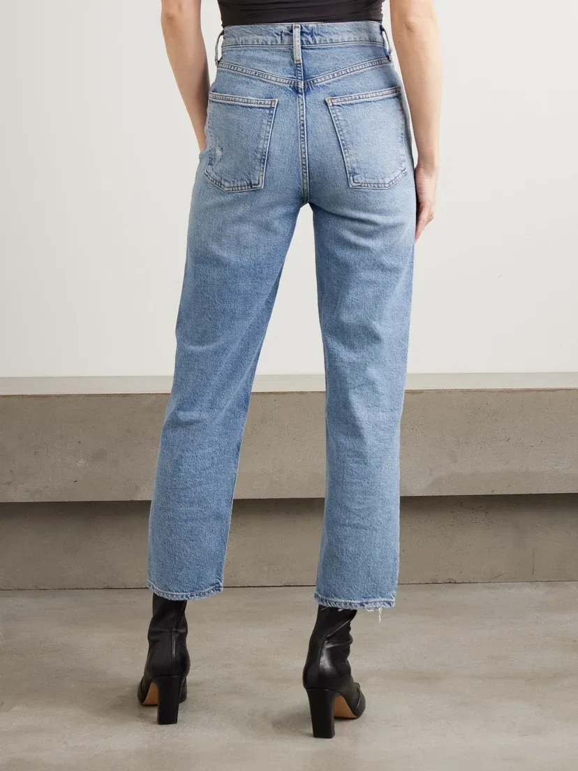 Джинсы AGOLDE '90s Pinch Waist укороченные рваные с высокой посадкой прямого кроя, голубой — фото 4